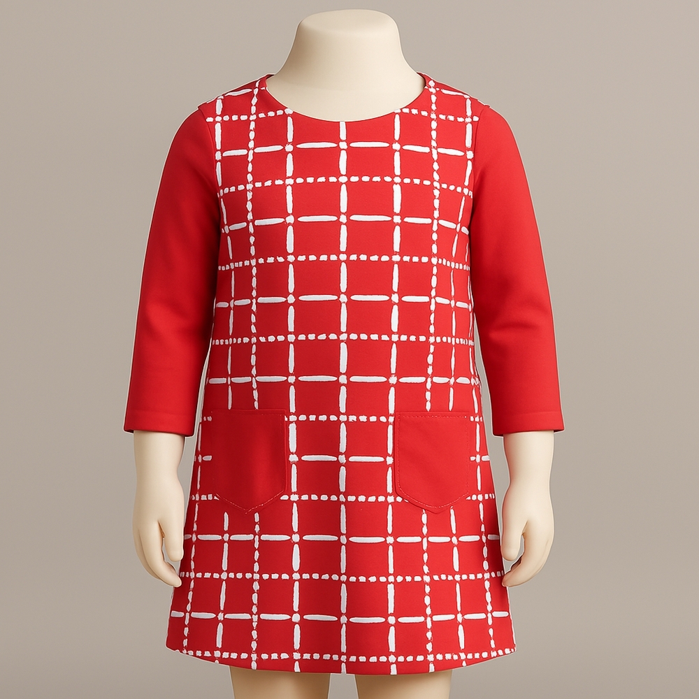 Gymboree Girl’s Red & White Grid Long Sleeve Dress - Size 10 - With Front Pocket